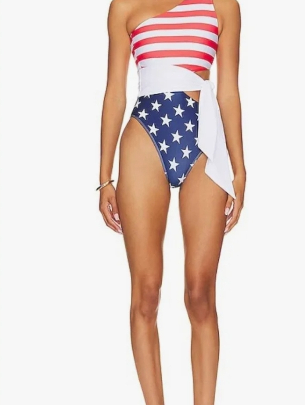 Beach Riot One-Shoulder American Flag One-Piece Swimsuit - Red/White/Blue